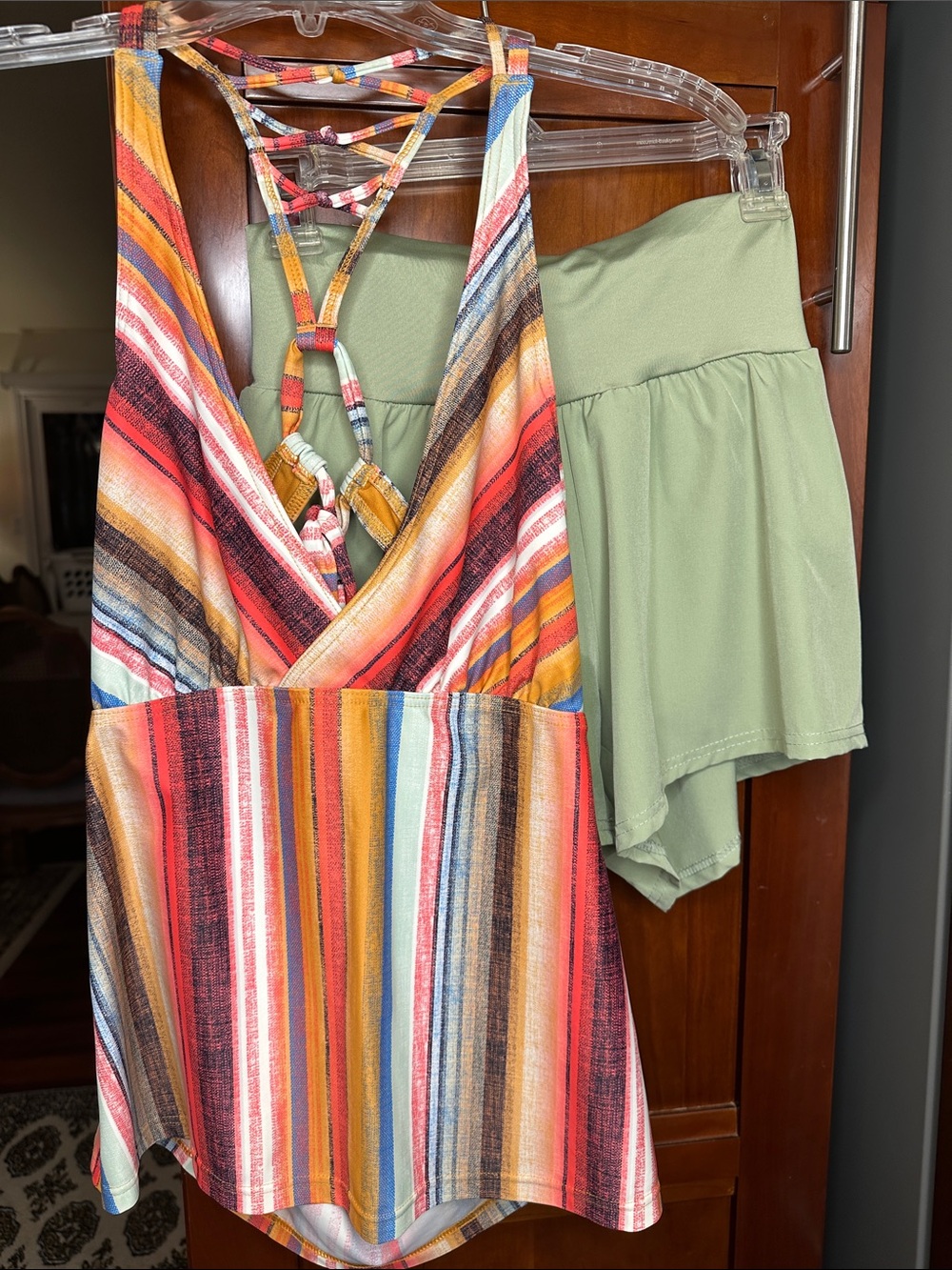 Prana Multicolor Stripe Swim Top with Mint Green Unbranded Skort - Picture 2 of 8